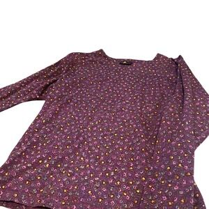 Vintage  Purple Ditsy Floral Print Long Sleeve Crew Neck Top Womens